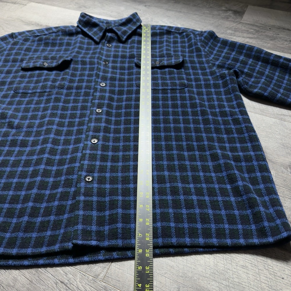 Vintage 90's Old Navy Men's Blue Plaid Italian Wool Blend Shirt Jacket Size 2XL - Picture 10 of 12